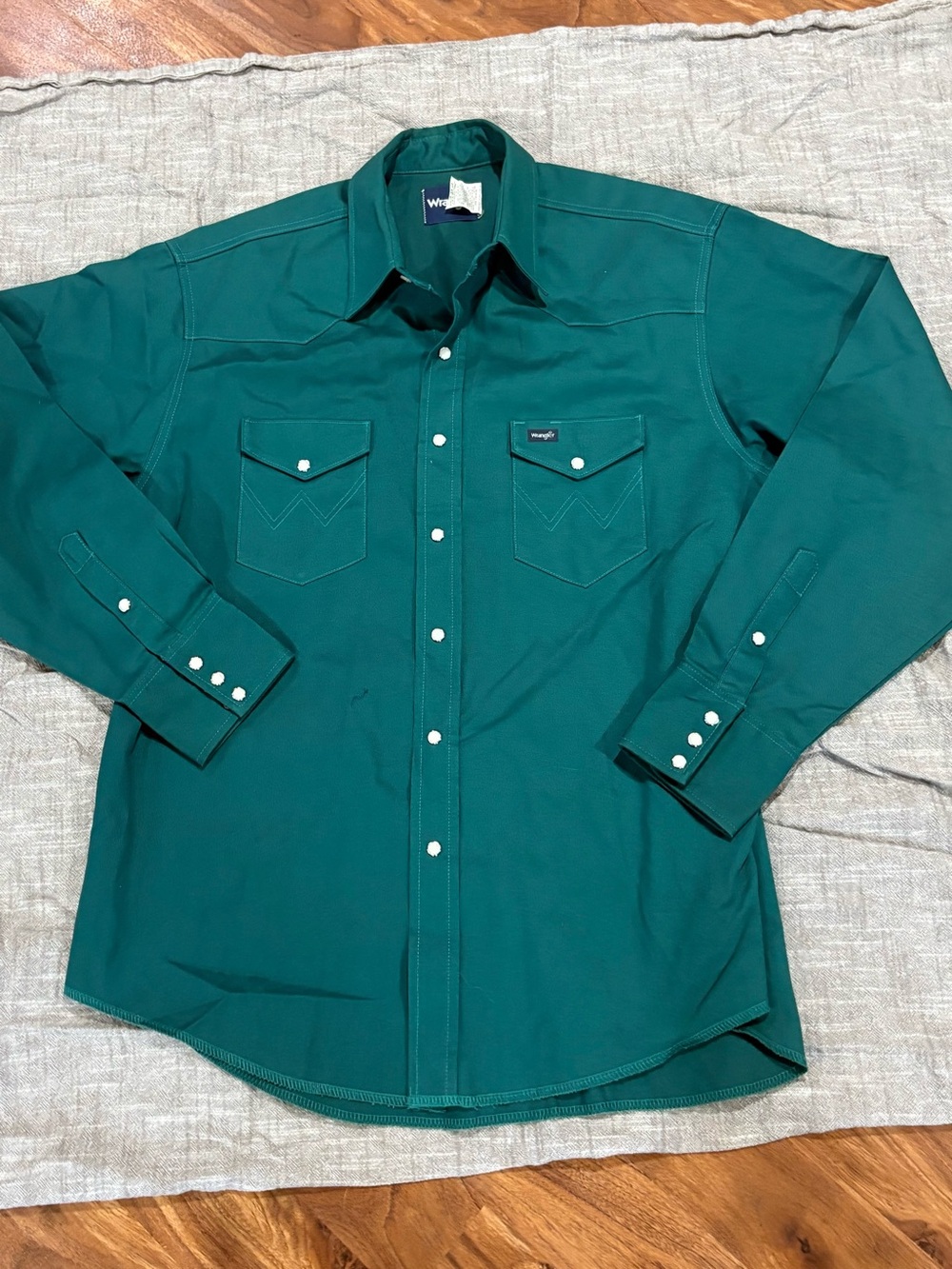 Wrangler Mens XL Long Western Pearl Snap Shirt Green Cotton MW9221G 17.5 x 3